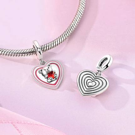 Charm Bead 925 Sterling Silver Heart Starry Sky Family Mother-Daughter-Sister Charm Fit Bracelets Pendant Women DIY Jewelry Gift