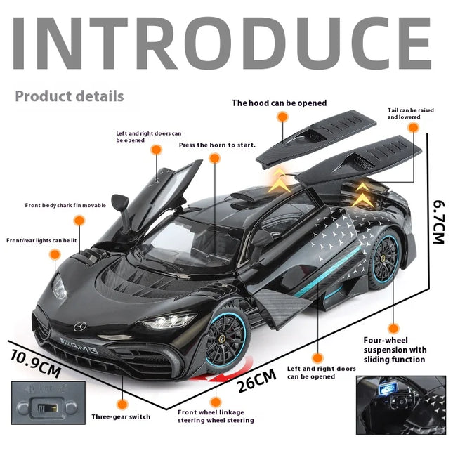 1:18 AMG ONE Super Sports Vehicle Alloy Diecast Model Car Sound & Light Classic Hobby Collectibles Birthday Gifts