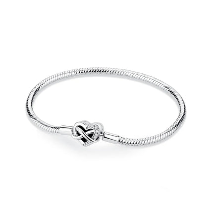 Original 925 Sterling Silver Bracelets Bangles Love Heart Clip Charms Beads Snake Chains For Women Rose Gold DIY Luxury Jewelry