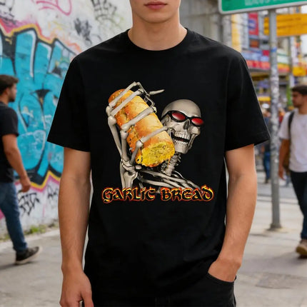 2026 New Garlic Bread Funny Meme Graphic T-Shirt Men's Women's Skull Pattern Print Tee Y2K Streetwear Fun Short-Sleeve Top