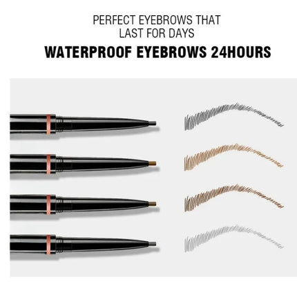 Waterproof Double-Headed Rotable Eyebrow Pen with 1.5mm Fine Refill And Eyebrow Brush for Precision Brows Makeup