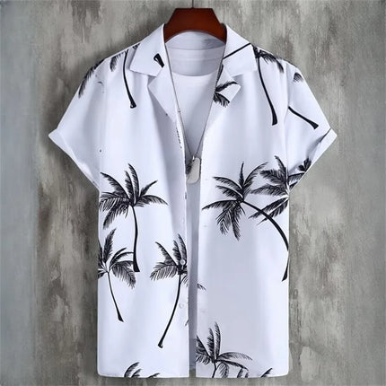 2026 Summer Men's Short-Sleeve Shirt with Asymmetrical Print Hawaiian-Style Collar Plus Size Casual Men's Wear