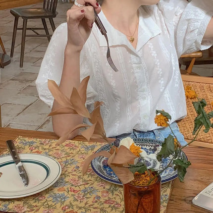 Ele ort Sve Chiffon irt Women's Summer Faion Design Sensation Unique Fairy Aosphere Sli Bubble Sve Blouse