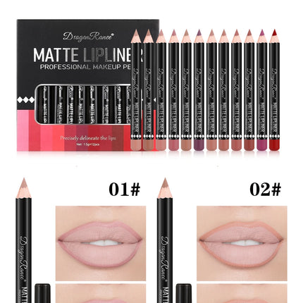 12-Piece Lip Liner Set Velvet Matte Non-Stick Cup Lipstick Waterproof and Sweat-Proof Whitening Autumn and Winter Lip Liner Set