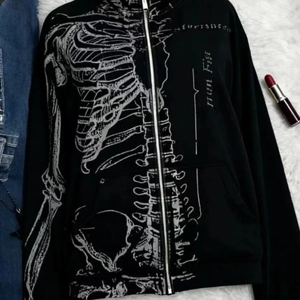 Autumn Winter American Vintage Print Hooded Sweatshirt Women Y2K Gothic Hot Girl Jacket Streewear Subculture Retro Tops New
