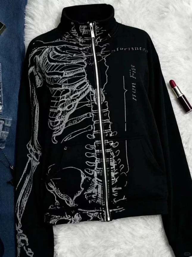 Autumn Winter American Vintage Print Hooded Sweatshirt Women Y2K Gothic Hot Girl Jacket Streetwear Subculture Retro Tops New