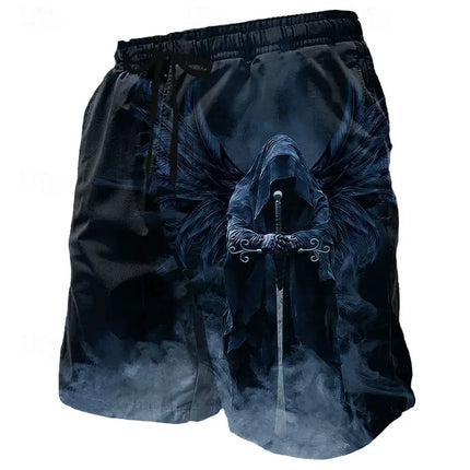 3d angel god print men's swimsuit street hip hop punk casual shorts men summer swim shorts drawstring casual shorts