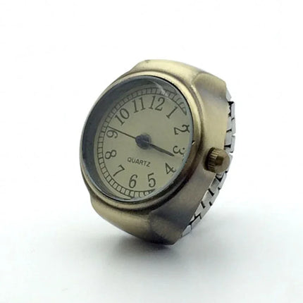 Vintage Punk Finger Watch Mini Elastic Strap Alloy Watches Couple Rings Jewelry Clock Retro Roman Quartz Watch Rings Women Men
