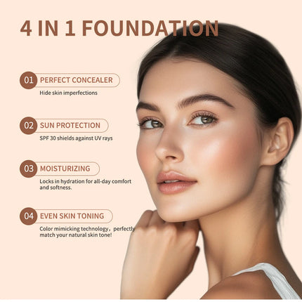 Foundation 4 in 1 - Medium Spectrum with SPF 30+, Longwearing & Waterproof Hydrating Color Changing Foundation Women Cosmetics