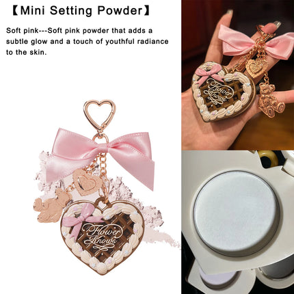 FlowersKnow Cupid Sweetie Bear Face Powder with Blush Highlighter Pendant Long Lasting Portable Makeup Decoration