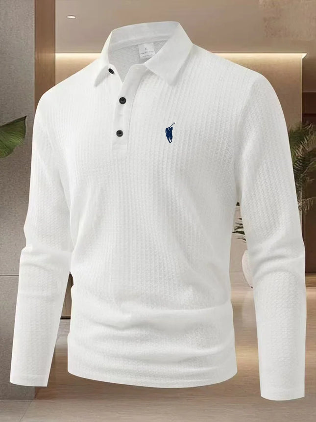 Men's embroidered horse fashion brand long sleeved polo shirt for spring and autumn comfortable casual breathable T-shirt top