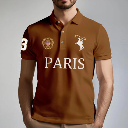 2025 Business Casual Men's Golf Polo Shirt Fashion Letter Print T-shirt Parisian Style Breathable Comfortable High-end Lapel Top