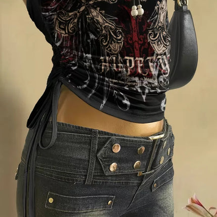 cropped top  ，Women's summer fashion vacation slim fit retro printed tank top