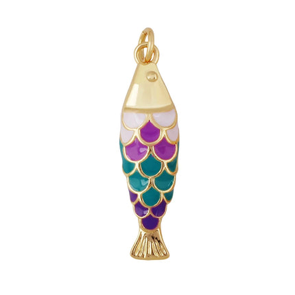 Enamel Fish Bone Squid Marine Sea Dalphin Charm Pendant,18K Real Gold Silver Plated Zircon Jewelry Finding Supplies S87 S75