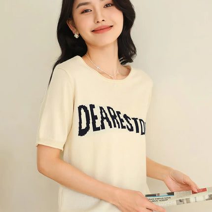 Women's Summer T-shirt 100% Pure Cotton Casual Solid O-neck Pullover Loose Fit Short Sleeve Fashion Sweater