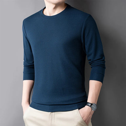Men's Casual Waffle Round Neck T-shirt Breathable, Comfortable, and Fashionable Long Sleeved T-shirt