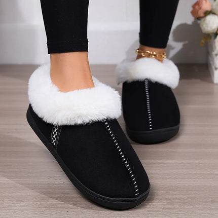 Fur Ankle Fluffy Slippers Women 2024 Winter Warm Plush Indoor Home Slippers Woman Faux Suede Closed Toe Soft Sole House Shoes