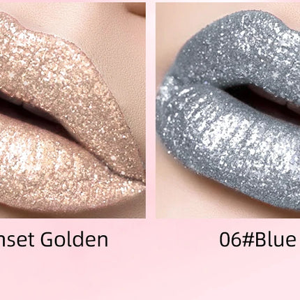 Diamond Glitter Liquid Lipstick Waterproof Long Lasting Pearl Shiny Lip Gloss Metal Charming Lip Glaze Tint Makeup For Women
