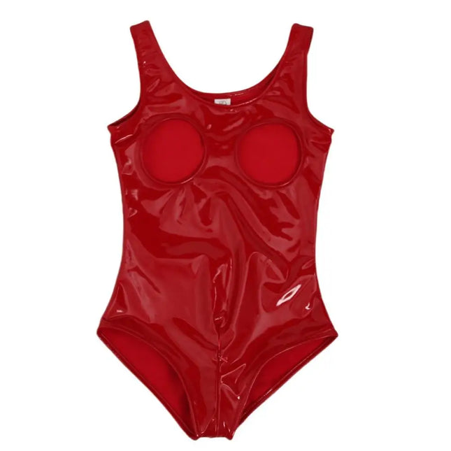 S-5XL Wet Look PVC Tank Catsuit Hollow Out Shiny PU Leather Zipper Open Crotch Bodysuit Tight Sexy Body Teddies Clubwear Unitard