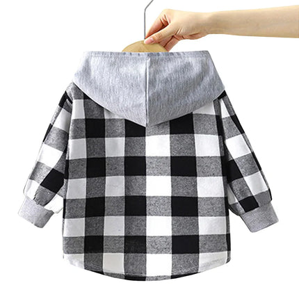 Spring and Autumn Children's Sanrio Cinnamoroll Shirts 1-12 Year Girls Checkered Hooded Blouse Fashion Cartoon Shirt Sweater