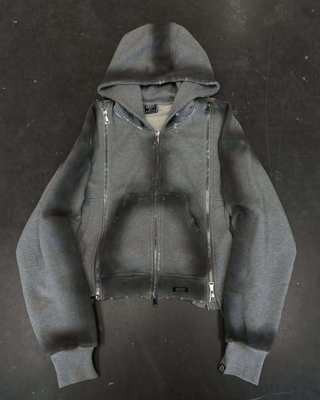 2026 vintage Gothic fashion hooded cardigan tie dye hip-hop loose hooded sweatshirt pants jacket zipper decoration