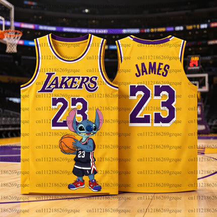 2026 Anime Stitch 3D Print Men Quick Dry Breathable Sports NO.23 T-Shirt, Kids Stitch Basketball Jersey Casual Outfit
