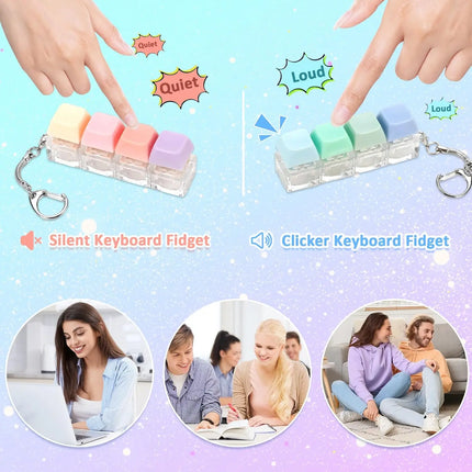 4 Keyboard Finger Keyboard Keycap Stress Relief Fidget Keychain Gadget Key Button Decompression Toy Adult