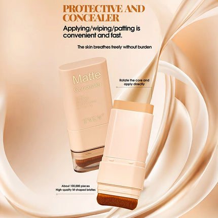 2-in-1 Concealer Eraser Dual-Ended Foundation Stick with Brush Head Nine Colors European and American Waterproof Non-Cakey Solid Foundation Cream 15G/Stick-1 Stick