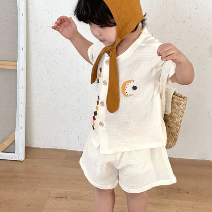 RAISE 2026 Summer Siblings Attires Children Pure Cotton Pajamas Set Kids Boys Tees+shorts Homewear Suit Kids Girls Print Dress