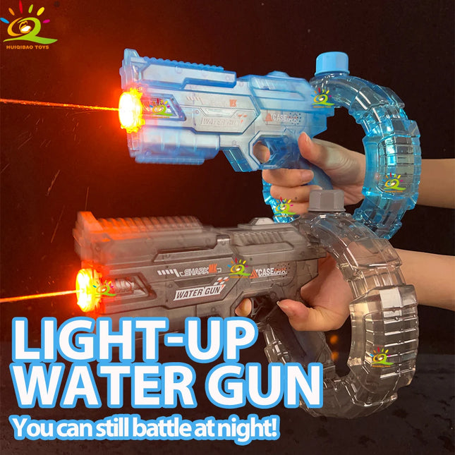 HUIQIBAO Electric Water Gun Toy for Kids Adults, Large Capacity Drum Magazine Automatic Water Pistol with Light, Summer Outdoor