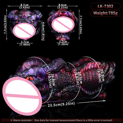 SHAZ Red Black Scaled Fantasy Dragon Masturbator, Platinum Silicone Demon Dragon Butt , Two Channel Onahole Stroker, Adult Toy