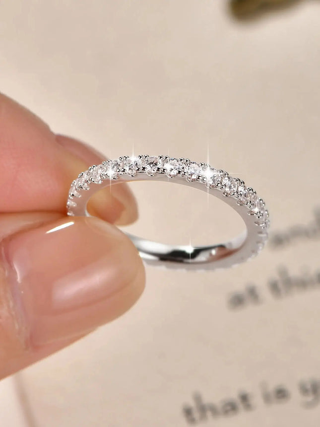 IOGOU 14k Gold Filled Full Eternity Ring Sparkling 2mm D Color Moissanite Stackable Band Finger Jewelry for Womem GRA Cerificate