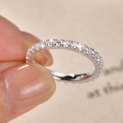 IOGOU 14k Gold Filled Full Eternity Ring Sparkling 2mm D Color Moissanite Stackable Band Finger Jewelry for Womem GRA Cerificate