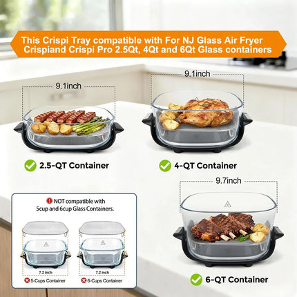 Air Fryer Crisper Tray For Crispi FN100 AS101 Stainless Steel BBQ Rack With Edge-Free Design Fits 2.5L And 6L Glass Pots
