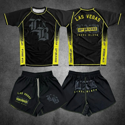 V1 LXB AJJ Quick Drying Black Rash Guard Gym Set Levelxblack Jersey RANKED V2 NIVEL NEGRO T-shirt And Shorts Combo for Fitness