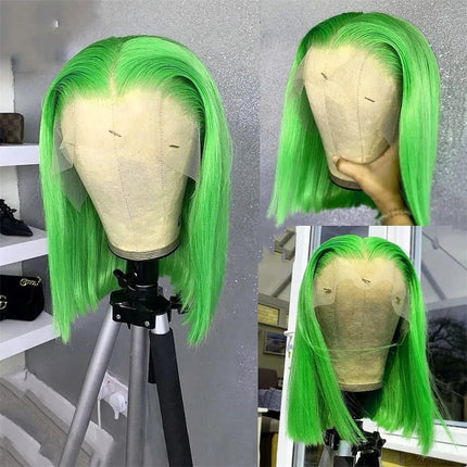 14inch Mint Green Short Bob Straight Hair Wig 13x4 HD Lace Frontal Synthetic  Preplucked  for Women drag queen