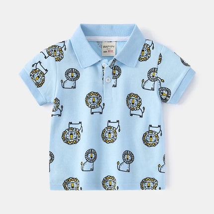 1-7T New Boys Polo Tee Shirt Top Luxury Navy Blue Toddler Boy T Shirt Turn Down Collar Yellow Dinosaur T-Shirts for Kids Clothes