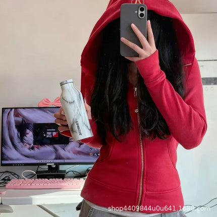 Lulu Original Label Scuba Autumn Winter Slim Fit Fleece Lined Open Cardigan Full Zip Hoodie Casual Long Sleeve Sweatshirt