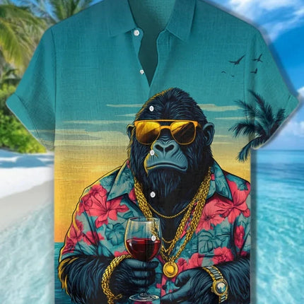 Funny Animal Cat Hawaiian Shirts Men Women Sunglass Raccoon Shirt New Button Down Tropical Beach Party 2026 Blouses Aloha Shirt