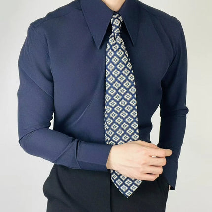 2025 New High Quality Lapel Men Shirt Wrinkle-Free Slim Fit Business Casual Shirt Solid Color Retro Gray Men Dress Shirt