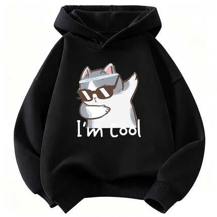 I Am Cool Cat Printed Pullover Hooded Kids Children's Sweatshirt Cute Hoody for Boys Girls Autumn Spring Casual Hoodies