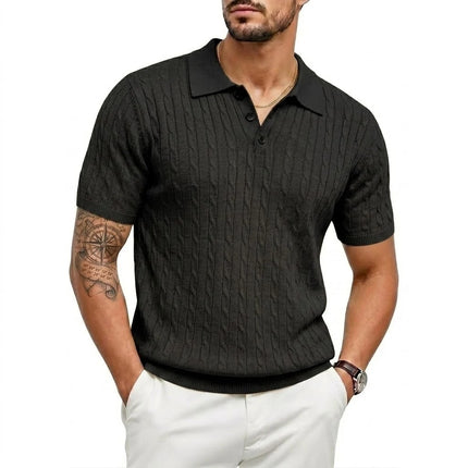 Summer Textured T-Shirts Man Short Sleeve Lightweight Knit Shirts Vintage Striped Shirts Knitwear Breathable Polo Shirts for Men