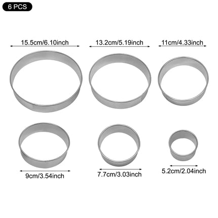 6PCS Stainless Steel Round Cookie Mold DIY Biscuit Cutter Dumpling Skin Cutting Mould Pastry Cake Baking Tool Kitchen Gadget