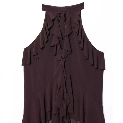 Y2K Top Women Summer Tank Crop Top Female Sleeveless Sexy Pleated Top Street Style Casual Korean Clothing Brown Cute Party Top