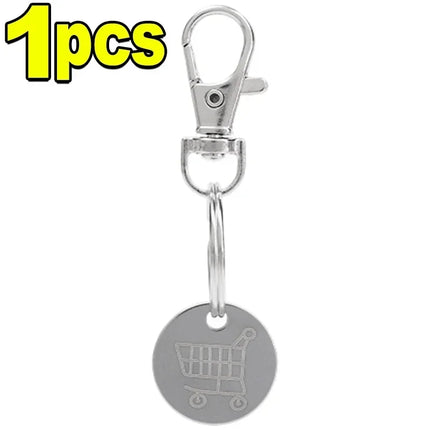1/3PCS Trolley Tokens Keychains Universal Small Metal Stainless Steel Portable Shopping Cart Tokens Key Ring Ornament Decoration