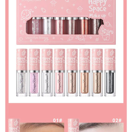 Liquid Eyeshadow Eight-Piece Set Box with Dazzling Shimmer, Fine Glitter, Bright Crystal Pearl Shimmer, High-Gloss Highlighter, Brightening and Contouring Eyeshadow Liquid