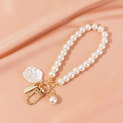 1 Pc Cute Seashell Heart Shape Imitation Pearl Bead Chain Pendant Wristband Phone Chain Keychain Bag Decorative Accessories