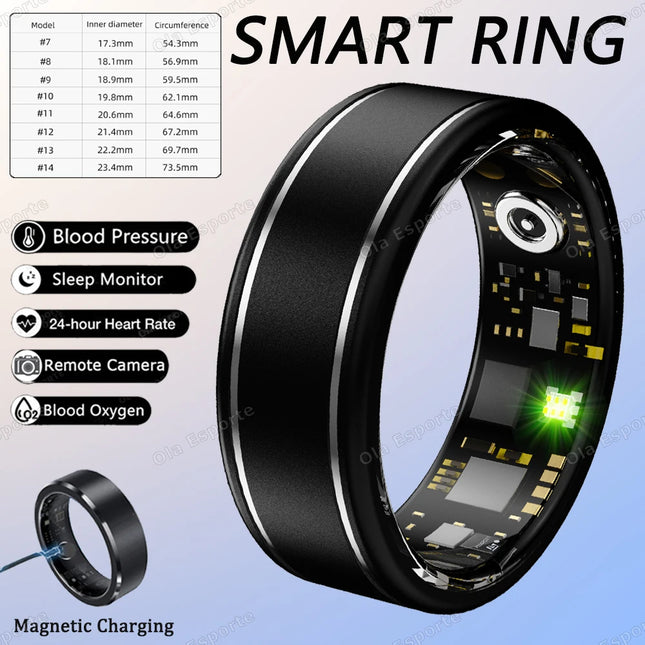 New Smart Ring 2026 Heart Rate Blood Pressure Sleep Monitoring Motion Tracking IP68 Waterproof Men Women Smart Ring Holiday Gift
