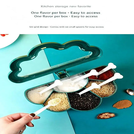 6 Grids Seasoning Box And Container With Clear Lid And Scoops Seasoning Storage Container For Salt Sugar Cruet