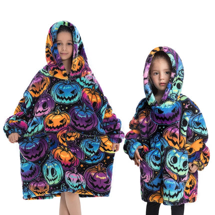 100-160CM Flannel Oversized Hoodie Teenager Girls Boys Pullovers Winter Sweatshirts for Kid Children's Clothing Wearable Blanket